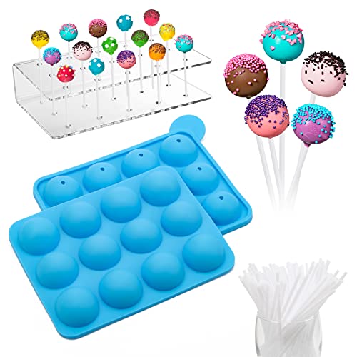 Wiwaplex Silicone Cake Pop Mold Set, Silicon Lollipop Maker Mold With 100 Pieces Cake Ball Sticks And 15-Hole Acrylic Lollipop Holder For Baking Cake Pops #TOP14