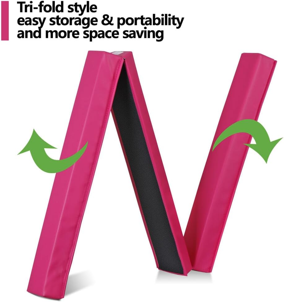 Full Size 9FT Folding Floor Balance Beam for Gymnastics & Tumbling Home Gym Pink