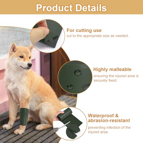 Image of Pet Fixation Splint, Pet Splint for Dogs /Cats, Polymer Foam Waterproof Hard Wearing Arbitrary Cutting Pet Leg Brace for Temporary Immobilisation of Fractures(Green, XS)