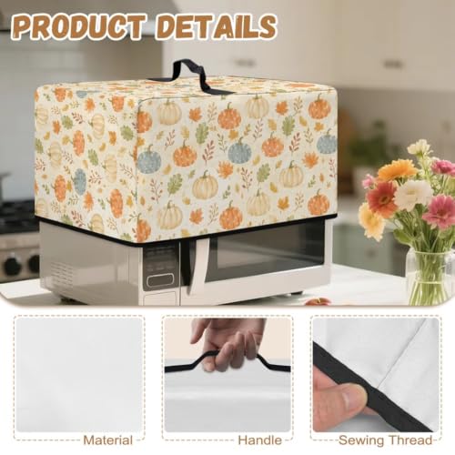 Image of Microwave Oven Cover, Dustproof Air Fryer Toaster Protector Electrical Appliance Cover for Kitchen Fall Decor, L, 20.9 x 15.7 x 12.4 Inches, Pumpkin Leaf Beige
