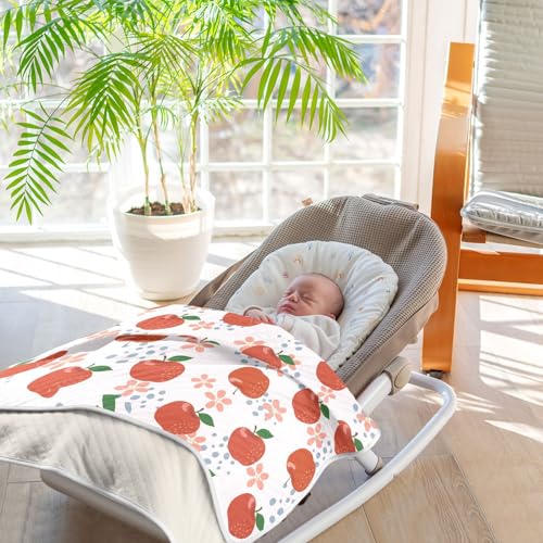Image of Fruit Red Apples Flowers Baby Swaddle Blanket for Boys and Girls, Muslin Baby Receiving Swaddle Blanket, Soft Cotton Nursery Swaddling Blankets for Newborn Toddler Infant, 30x40 in