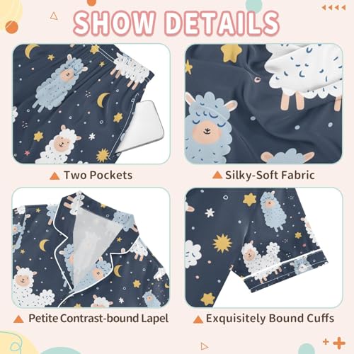senya Cute Alpaca Moon 1 Satin Summer Pajama Sets Silk Short Sleeve Button Down Sleepwear3