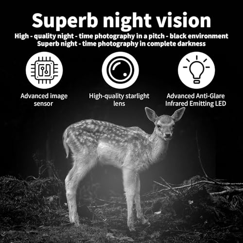 VIVIDRISE Wildkamera, 4K Wildtierkamera, Nachtsichtkamera, Tierkamera mit 32GB SD Karte & IP66 Wasserdicht 0,1s Auslösezeit, Bewegungssensor (4K Wildtierkamera)