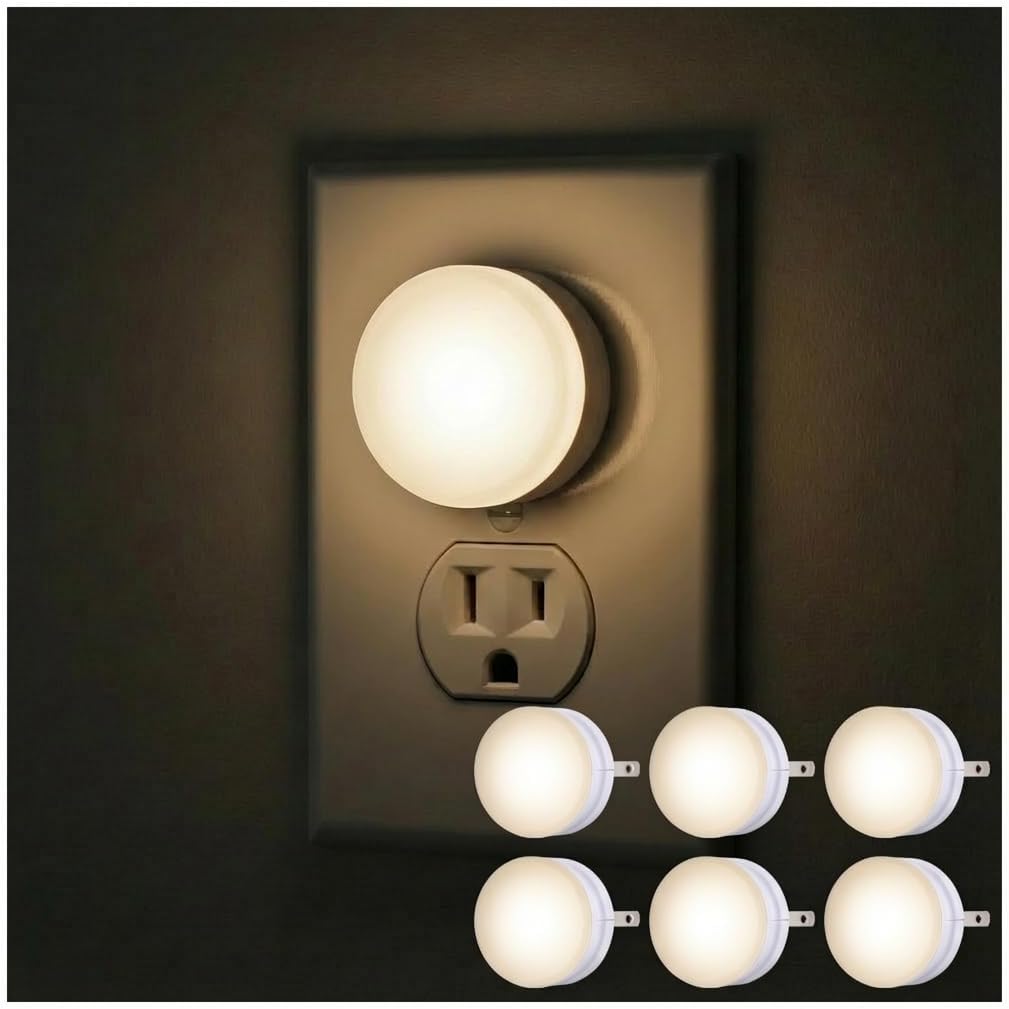 Lights by Night, White Mini LED Night Light, 6 Pack, Plug-In, Dusk to Dawn, Compact, UL-Listed, Ideal for Office, Bathroom, Bedroom, Nursery, Hallway, Kitchen, 45176, 6 Count