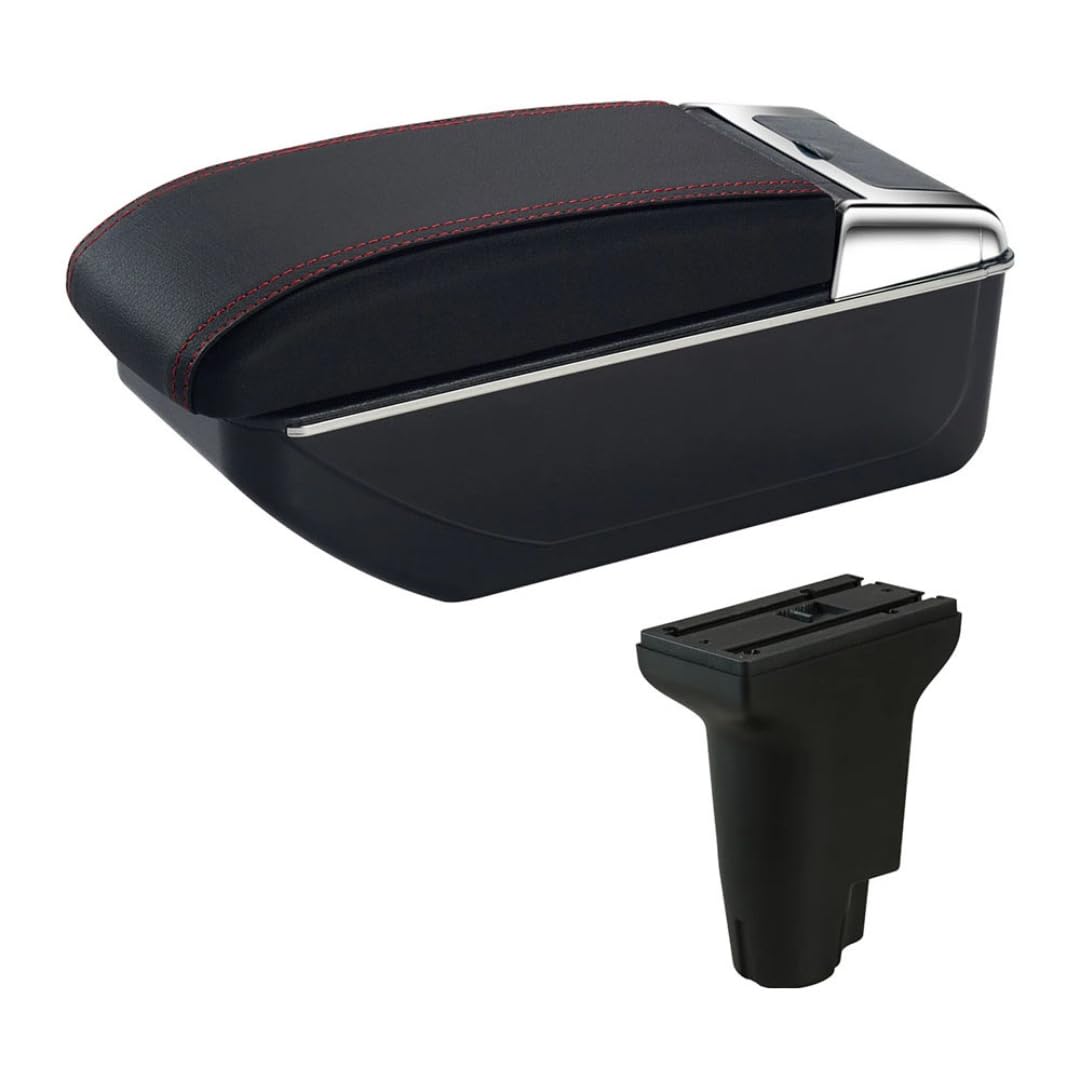 Toiumops Armrest for Fiat 500, Car Armrest Box Center Console Store Box(A1 Red Line No USB)
