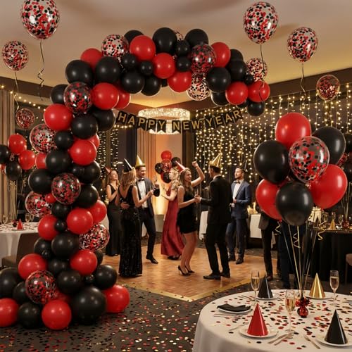 Image of KBZVNAF Red and Black Latex Balloons - 60 Pack 12 inch Black Red Confetti Party Balloons for Birthday, Graduation, Baby Shower, Wedding Party Decorations