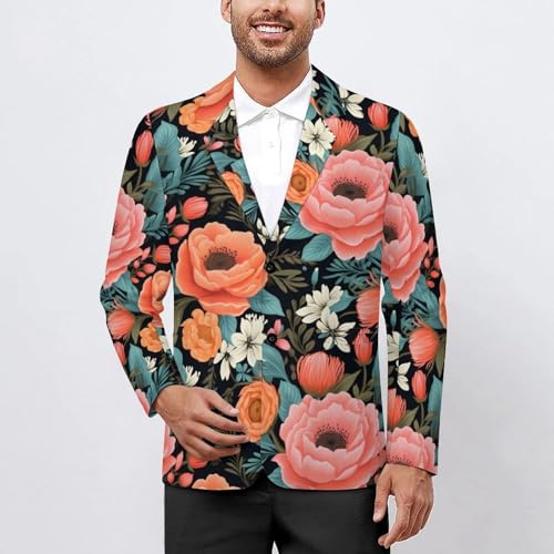 Boho Floral Men's Casual Blazers Slim Fit Sport Coats Blazer Two Buttons Suit Jacket for Work Party2