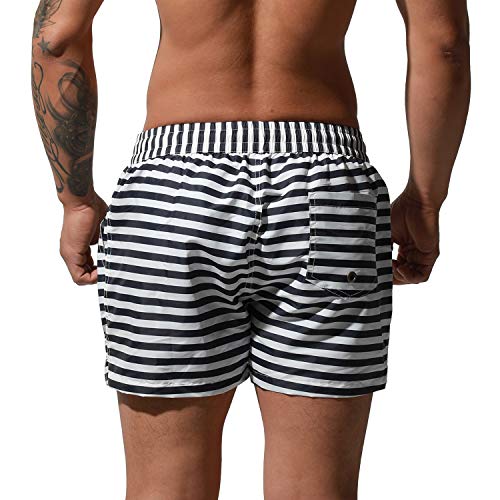Men's Striped Board Shorts Beachwear Quick-Dry Nylon Loose Swimming Trunks3