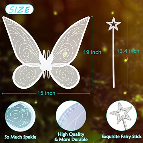 quescu Fairy Wings for Adults,Butterfly Wings for Girls,Angel Wings,Fairy Costume for Women Halloween Dress Up Party Favor (White)2