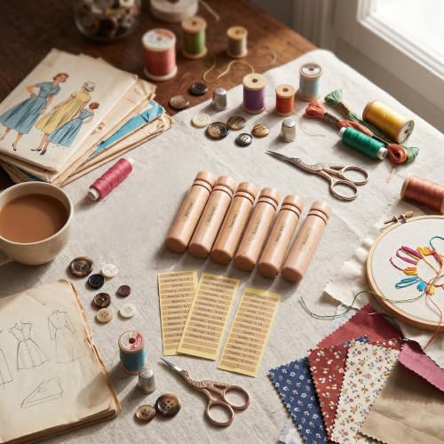 Image of GLOGLOW 8 Pcs Wooden Needle Cases, Portable Storage Box with 3 Stickers | Portable Needles Sewing Supplies Storage Organizer with Stickers for Sewing Kit Thread Pins Small Part