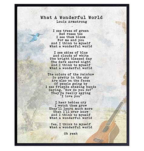 What a Wonderful World Lyrics Poster - 8x10 Wall Art, Home Decor - Louis Armstrong Song Music Art Print - Uplifting Motivational Inspirational Quote, Sentimental Saying - Unframed Print