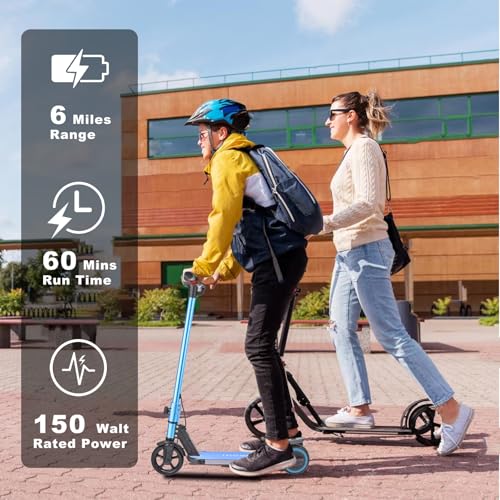Image of Electric Scooter for Kids Ages 6-14, 150W Motor, 4 /7 /11 Mph, 60 mins Ride Time, Adjustable Speed, LED Display, Colorful Lights, Electronic Brake, Foldable Kids Electric Scooter ，UL2272 Certified(Blue)