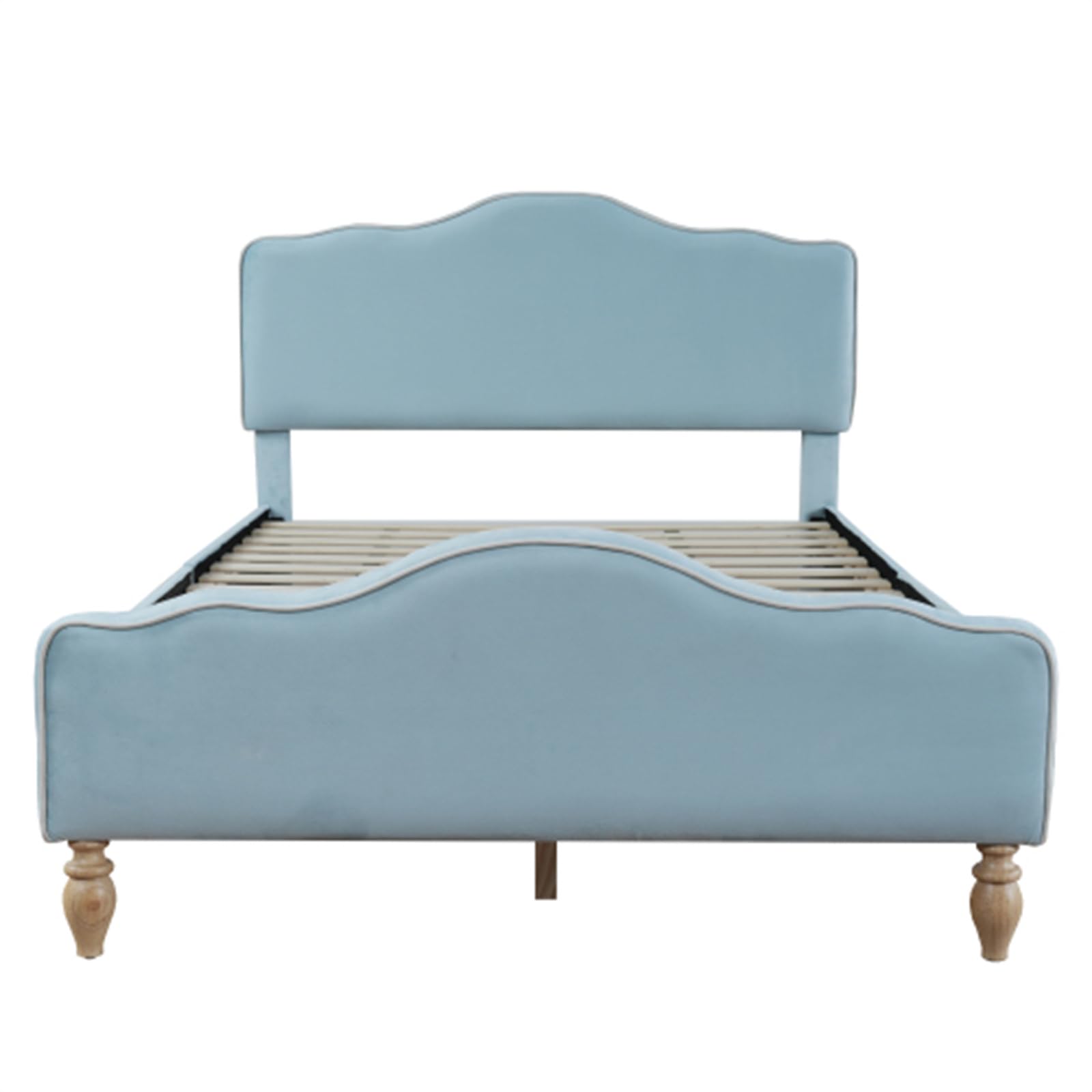 Letto imbottito con testiera e pediera ondulati, design europeo, 140 x 200 cm, rete a doghe in legno, per adulti e ragazzi