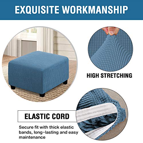 Image of H.VERSAILTEX Square Ottoman Covers Ottoman Slipcovers Folding Storage Stool Furniture Protector Form Fit with Elastic Bottom, Stretch High Spandex Small Checks Jacquard Fabric(Large,Dusty Blue)