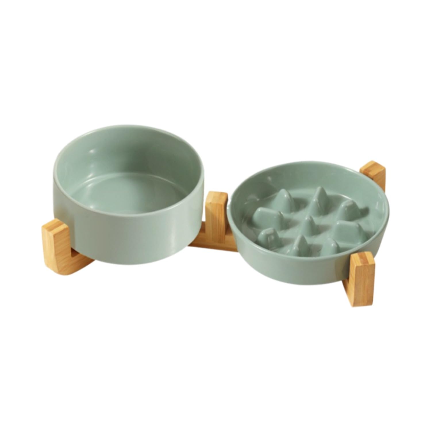 Ensemble de gamelles surélevées pour chat avec grande gamelle à eau surélevée en céramique anti-étranglement avec support en bambou, gamelles antidérapantes pour petits chiens et chats (vert, 1