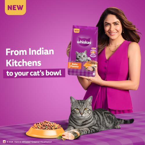 Image of Whiskas Adult (1+ Years) Dry Cat Food, Rohu Fish Flavour, 450 g, Powered with 40 Essential Nutrients, Complete & Balanced Nutrition for Adult Cats