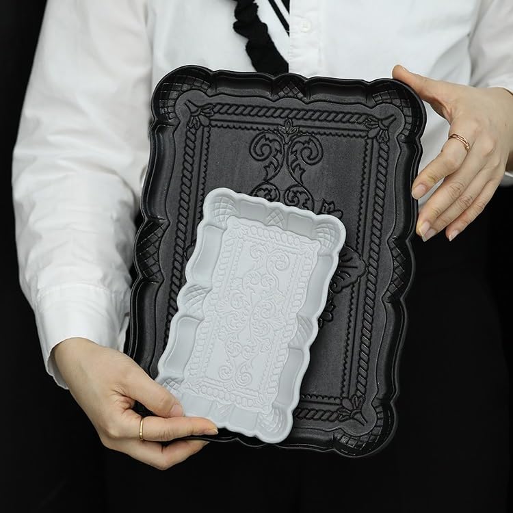 Bandejas Servir Comida Bandeja de Madera Gris Blanco y Negro, Bandeja Almacenamiento Llave Retro, Comedor con impresión tótem, Escritorio Mesa Cama