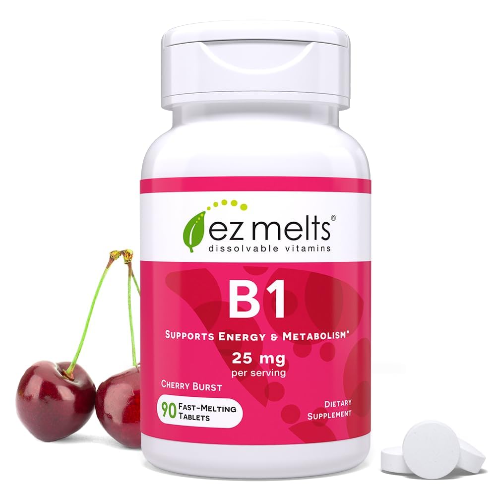 EZ Melts Dissolvable Vitamin B1 25 mg, Sugar-Free, 45-Day Supply - 1 Pack