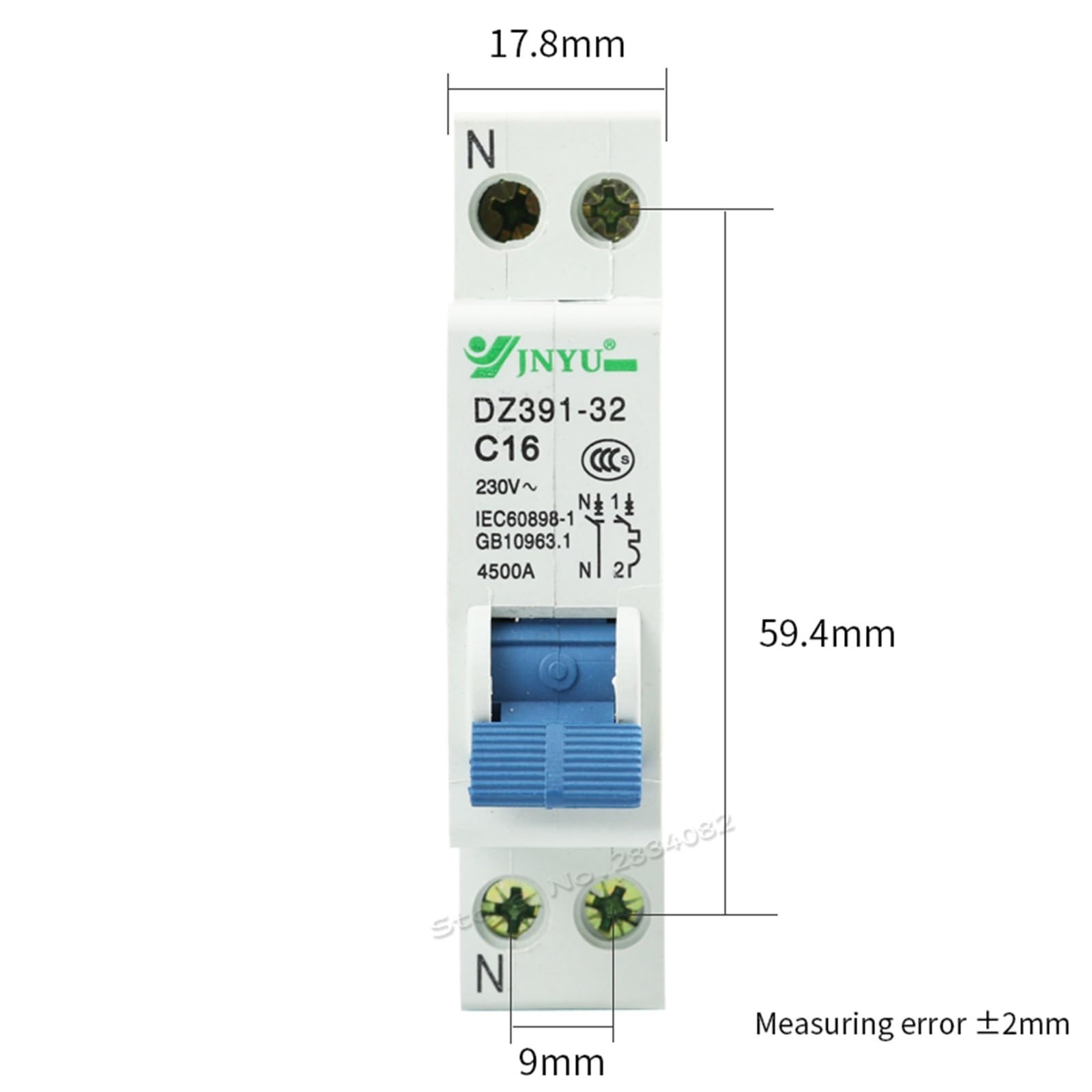 1P + N 1 pôles 6A 10A 16A 20A 25A 32A 40A 63A 230V ~ Mini disjoncteur C Type C courbe de protection DZ391-32 C16(10)