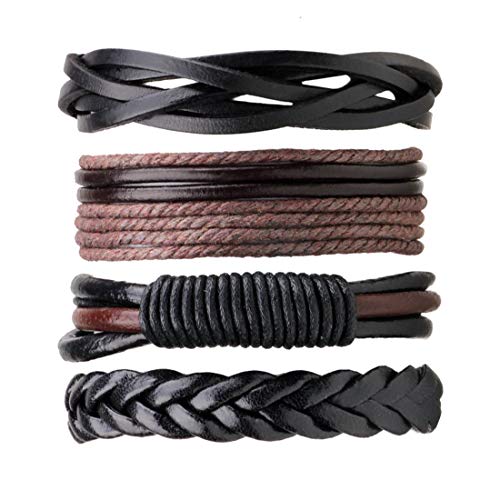 Formulaone 4 PCS / Set Multicouche Vintage DIY Hommes PU en Cuir Tressé Bracelet Occasionnel Simple Bracelet Bracelets Bijoux Cadeau d'anniversaire