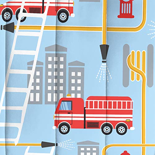 Dream Factory Kids 7-Piece Complete Set Easy-Wash Super Soft Microfiber Comforter Bedding, Full, Blue Fire Truck #TOP6