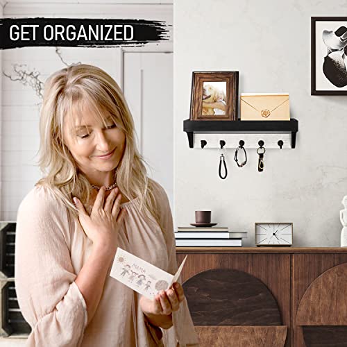 Rebee Vision Key Holder For Wall Set : 14" 2-Color Key Rack With 5 Hooks & 16" Mail Organizer With Chalkboard And 4 Anchor Hooks For Home Apartment Entryway Decor - Black #TOP1