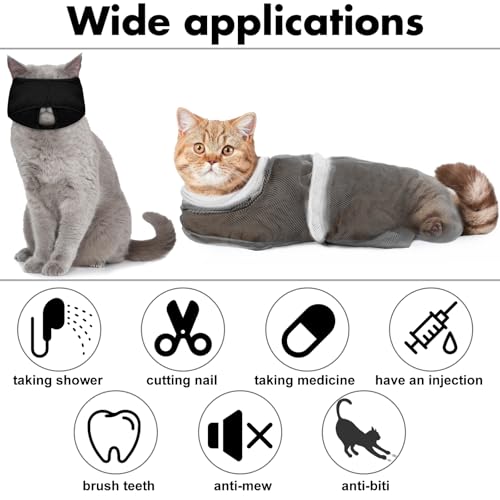 Image of 10 Pcs Cat Bathing Bag Set Pet Mesh Shower Bag Anti Bite and Scratch Pet Grooming for Washing Brush, Cat Muzzle, Nail Clipper, Nail File, Tick Tool(Gray and Black)