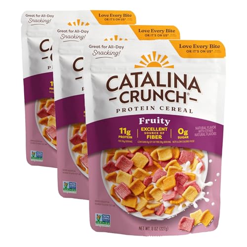 Image of Catalina Crunch Protein Cereal - Sugar Free Breakfast Cereal with 11g of Protein - Gluten Free - Fruity - 8 oz. Bag (Pack of 3) (Packaging May Vary)