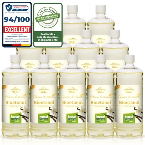 KieselGreen Bioetanol 12 x 1 litro con Fragancia para Chimenea de Etanol, Muchas Variedades – Bioalcohol como Fragancia de Ambiente – Estufas de Bioetanol, Biochimenea Etanol, Ethanol