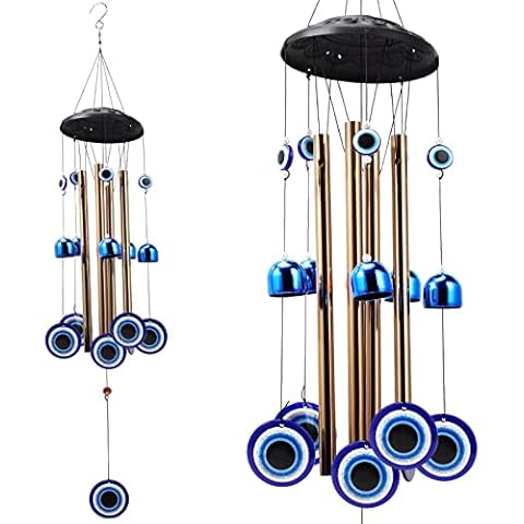 YEBON Turkish Blue Evil Eye Amulet Wind Chimes for Home Garden Decoration Good Luck Blessing Gift… Cover