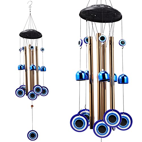Image of Blue Evil Eye Amulet Wind Chimes Bells Outdoor Decor,Metal Windchimes for Garden Patio Backyard Home Decor.
