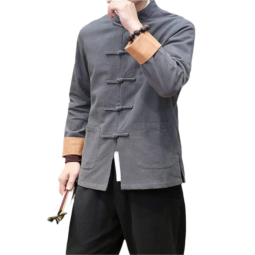 Giacca Uniforme di Cotone Tai chiude per Piumino da Uomo Hanfu Vestiti di Arti Marziali Cinesi Tradizionali Kung fuform Grey-M