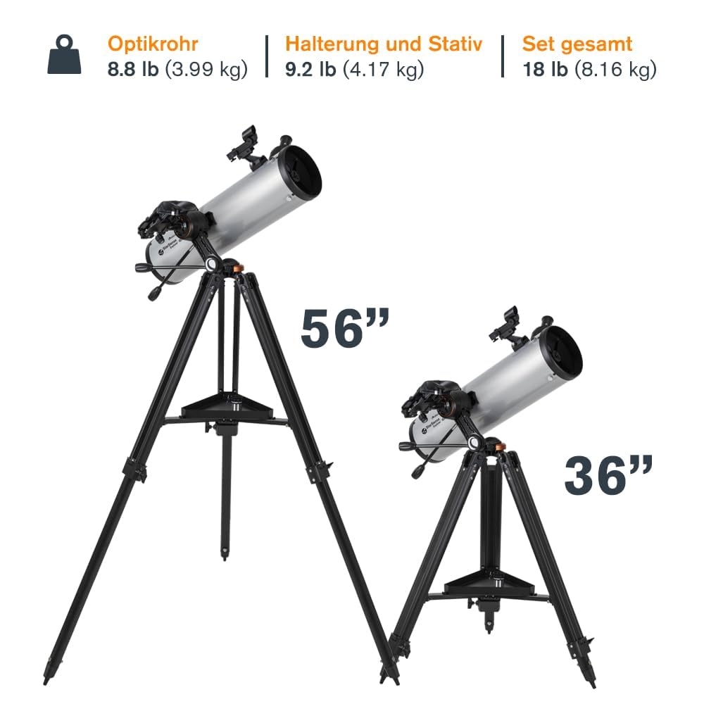 Celestron StarSense Explore DX 130 Newton-Reflektorteleskop, Smartphone-App-fähig, inklusive Okulare, Halterung, Stativ