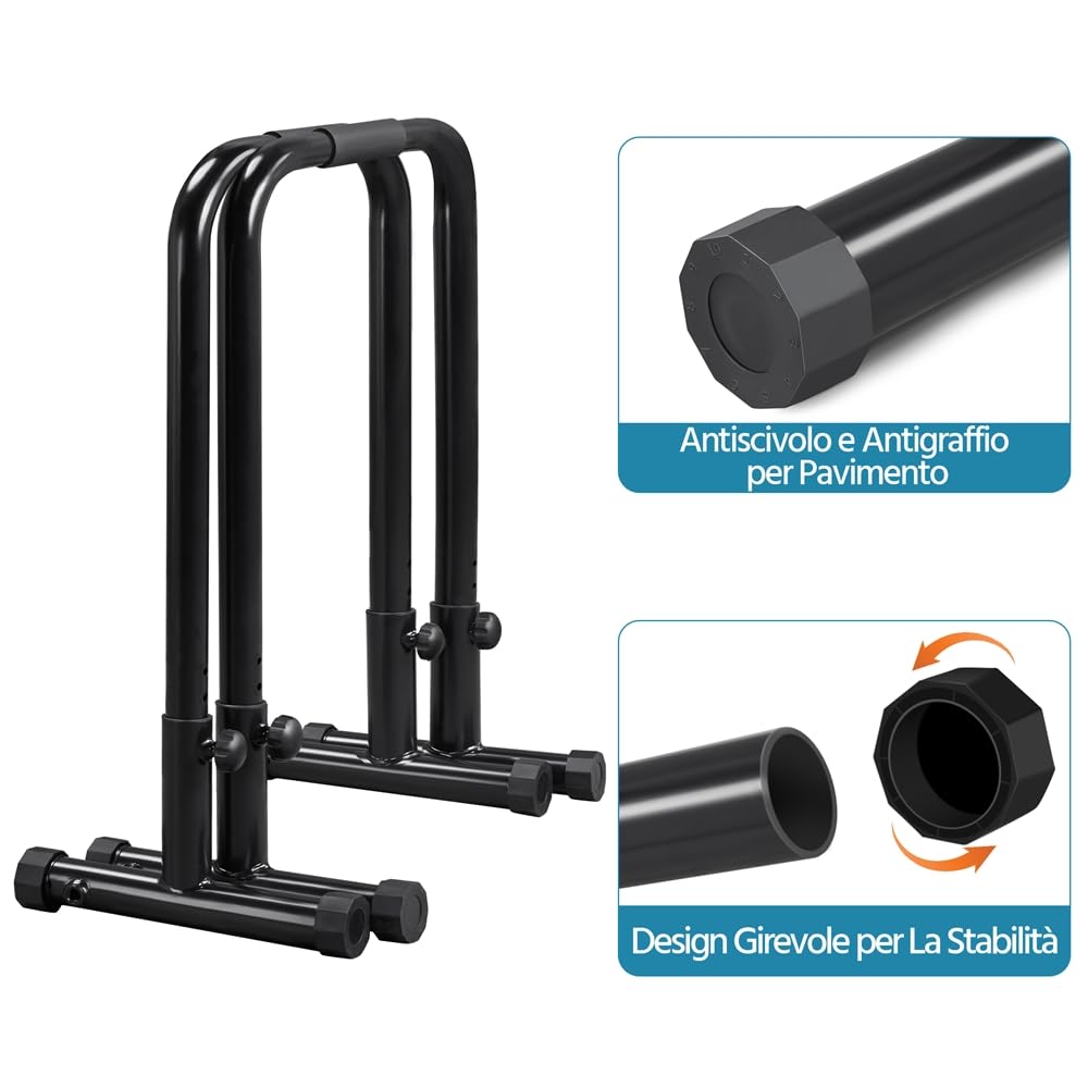Yaheetech Dip Barre Parallele Fitness Dip Bar Stand Station Regolabile per Calisthenics/Stretching/Addominali in Acciaio Nero