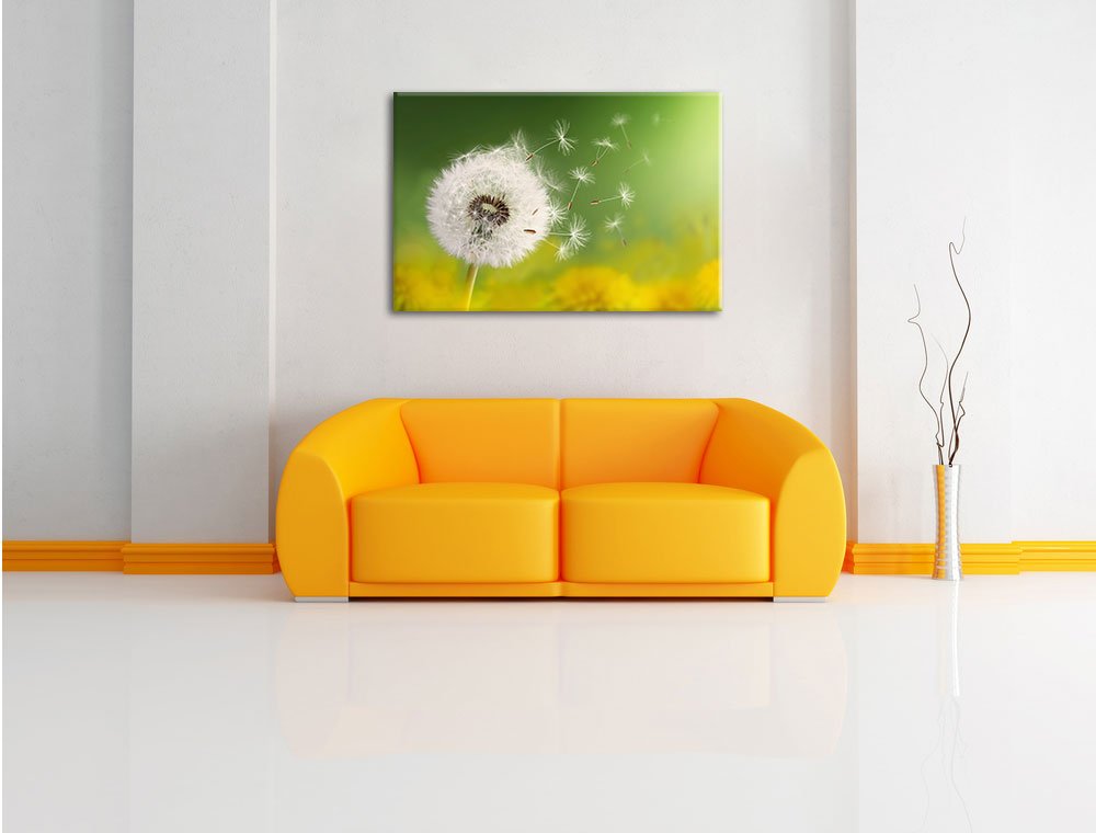 Pixxprint Löwenzahn Samen, Größe: 120x80cm, Leinwandbild, fertig gespannt, Wandbild, Dekoration, Kunstdruck, kein Poster