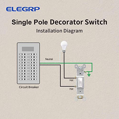 image for ELEGRP Single Pole Toggle Light Switch, 15 Amp, 120 Volt, Toggle Frame