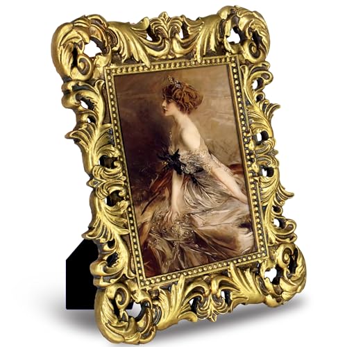 Image of 5x7 Vintage Picture Frames Gothic Picture Frames Ornate Gold | Real Glass, Tabletop or Wall Display