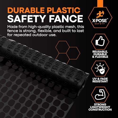 Image of Xpose Safety Plastic Mesh Safety Fence - Heavy Duty Black Temporary Garden Fence & Snow Fence, 4' x 50' Reusable Barrier Netting for Animal Control, Deer, Dogs, Construction