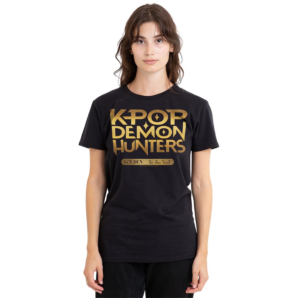 Kpop Demon Hunters Golden Tour Countdown Ladies T Shirt, Black, XX-Large