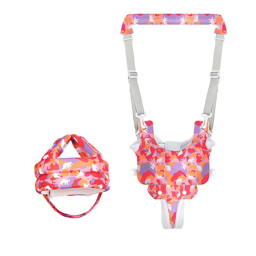 Baby Walking Harness and Toddler Walking Helmet Set, Colorful Printing Handheld Kids Toddler Baby Walking Harness Helper, Adjustable Infant Walker Assistant Belt for Learning Walk