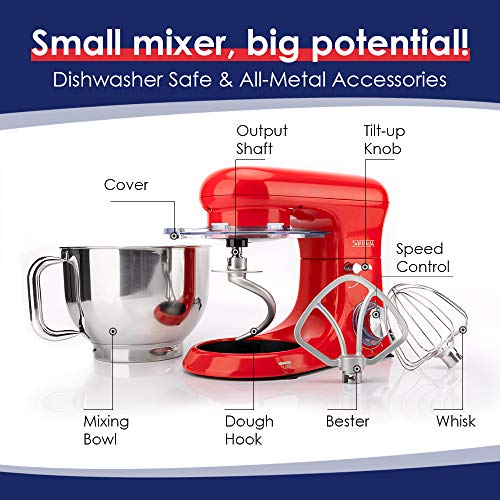 SanLidA Stand Mixer, Metal Shell Series 6.5Qt. Kitchen Electric Mixer with Dishwasher-Safe Dough Hooks, Flat Beaters, Whisk & Pouring Shield Attachments for Most Home Cooks, SM-1515, Watermelon Red - Thumbnail 6