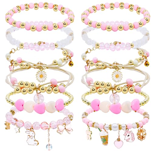 12/22Pcs Friendship Bracelets Preppy Charm Bracelets Gifts for Teen Girls Colorful Clay Beaded bracelets Stackable String Bracelets Beach Jewelry
