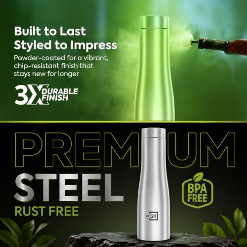Image of Go24 pexpo Monaco 750 ISI Certified Stainless Steel Sports /Fridge Water Bottle with Steel Cap - 700ml, Silver | Eco Friendly | BPA Free | Water Bottle for Office, Gym, School, Yoga, Trekking