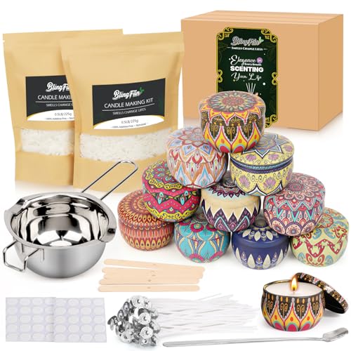 Blingfun Kit de Fabrication de Bougies en Cire de Soja 900g – Set Complet DIY pour Débutants (Cire Naturelle, Mèches, Parfums, Pots, Fonte) – Cadeau...