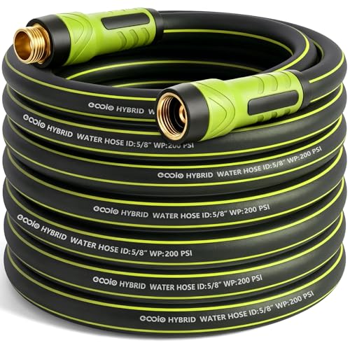 Image of Garden Hose 50ft x 5 /8 inch, Heavy Duty Water Hose, Flexible and Durable, Kink Resistant Lightweight Hybrid Hose, Leakproof Yard Hose with Male to Female Fittings