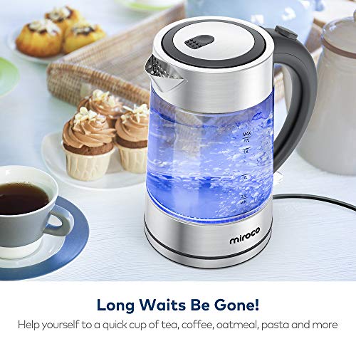 Miroco Glas Wasserkocher, Wasserkocher 1.7 Liter Edelstahl Glaswasserkocher mit Filterauslauf, Glaswasserkocher mit LED-Innenbeleuchtung Trockenlaufschutz Warmhaltefunktion, BPA-Frei- 2200W - 7