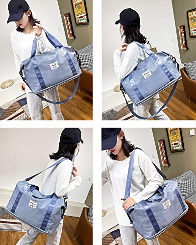 Travel Duffle Bag Expandable Weekender Overnight Bag with Dry and Wet Separated Pocket Sports Bag Gym Tote Bag Shoulder Bag Water Resistant (Blue)