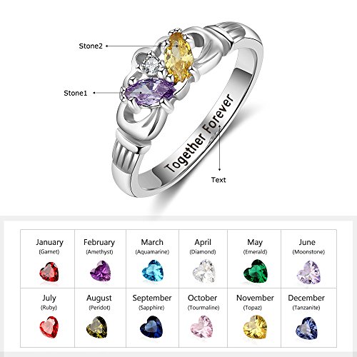 Love Jewelry Personalized 2 Simulated Birthstone Mothers Ring Engraved Names Custom Engagement Promise Rings for Women (9)2