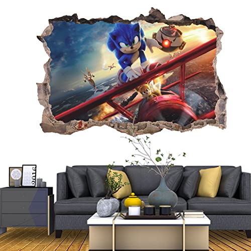 PADIEOE Autocollant mural Sonic style 3D Sonic le hérisson - Décoration murale en vinyle pour chambre d'enfant, salon (32 x 48 cm) Cover