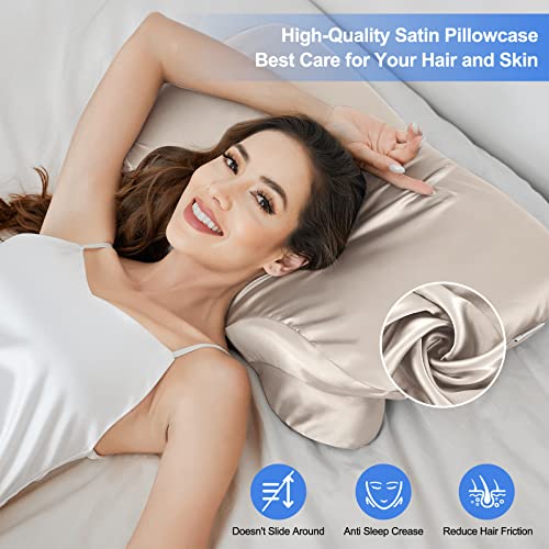 Image of Satin Pillowcase for Zelimun Cervical Pillow, Ergonomic Case, Smooth & Soft Sleeping Pillowcase, Champagne Pillow Cover with Zipper